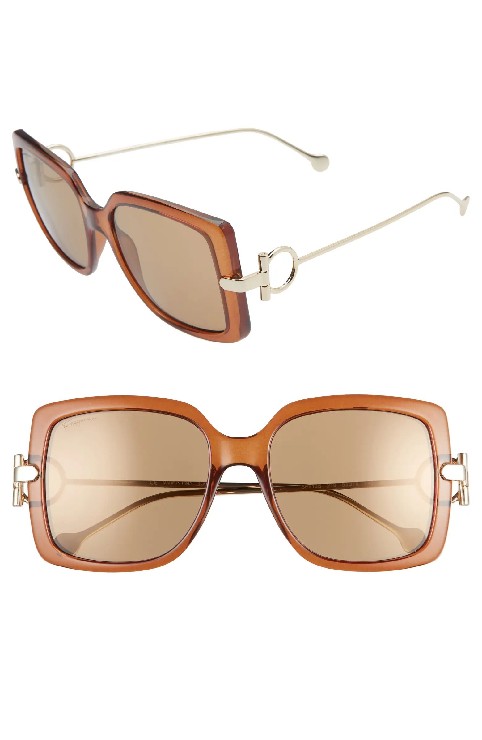 Salvatore Ferragamo Gancio 55mm Square Sunglasses | Nordstrom Rack