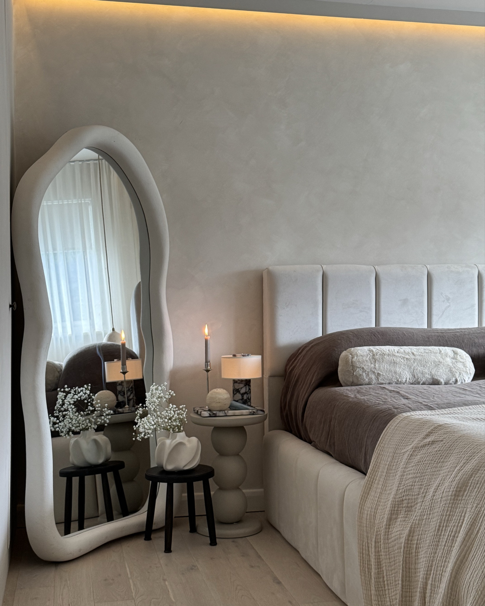 Neutral Bedroom 

With marble, travertine, concrete and wood for interest ✨

William Wood Wabi Sabi mirror - use code HOH for 20% discount ✨ 

 

#LTKhome #LTKeurope #LTKuk