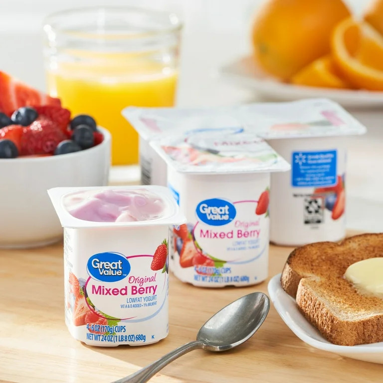 Great Value Original Mixed Berry Low-fat Yogurt, 6 oz Cups, 4 Count | Walmart (US)