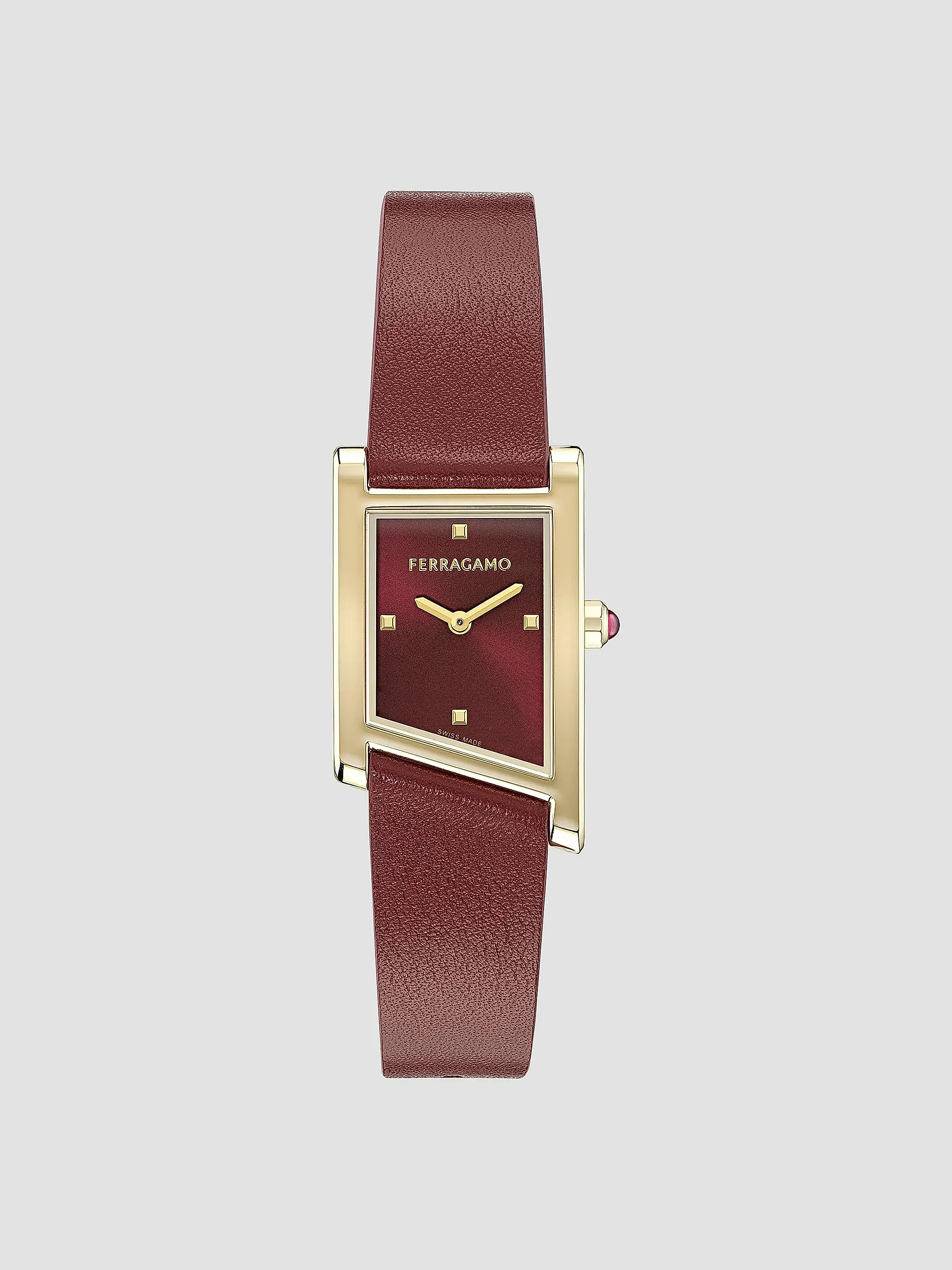 FERRAGAMO Ferragamo Asymetrique IP Gold &amp; Leather Strap Rectangular Watch/22MM x 36MM | Saks ... | Saks Fifth Avenue