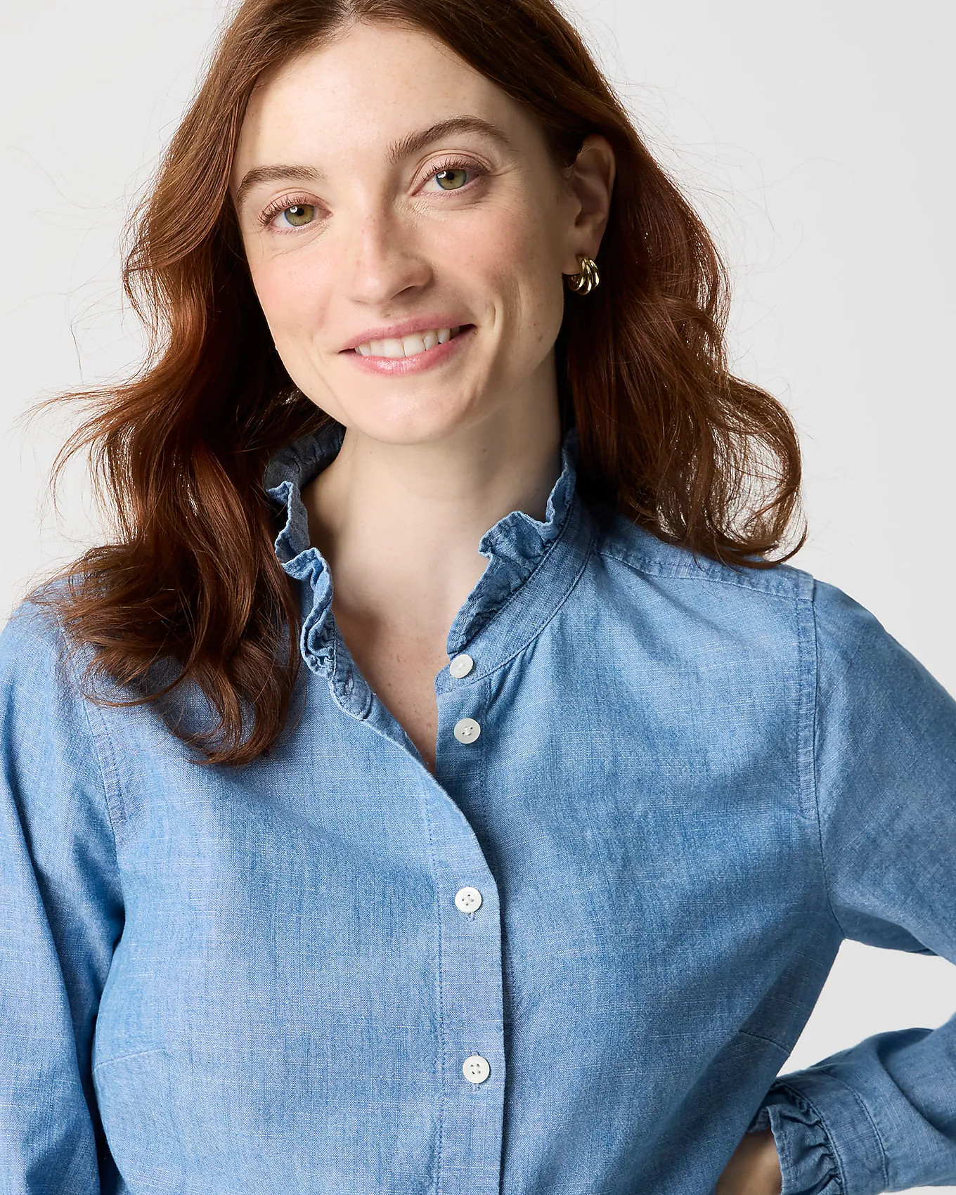 Chambray ruffle button-down top | J.Crew Factory