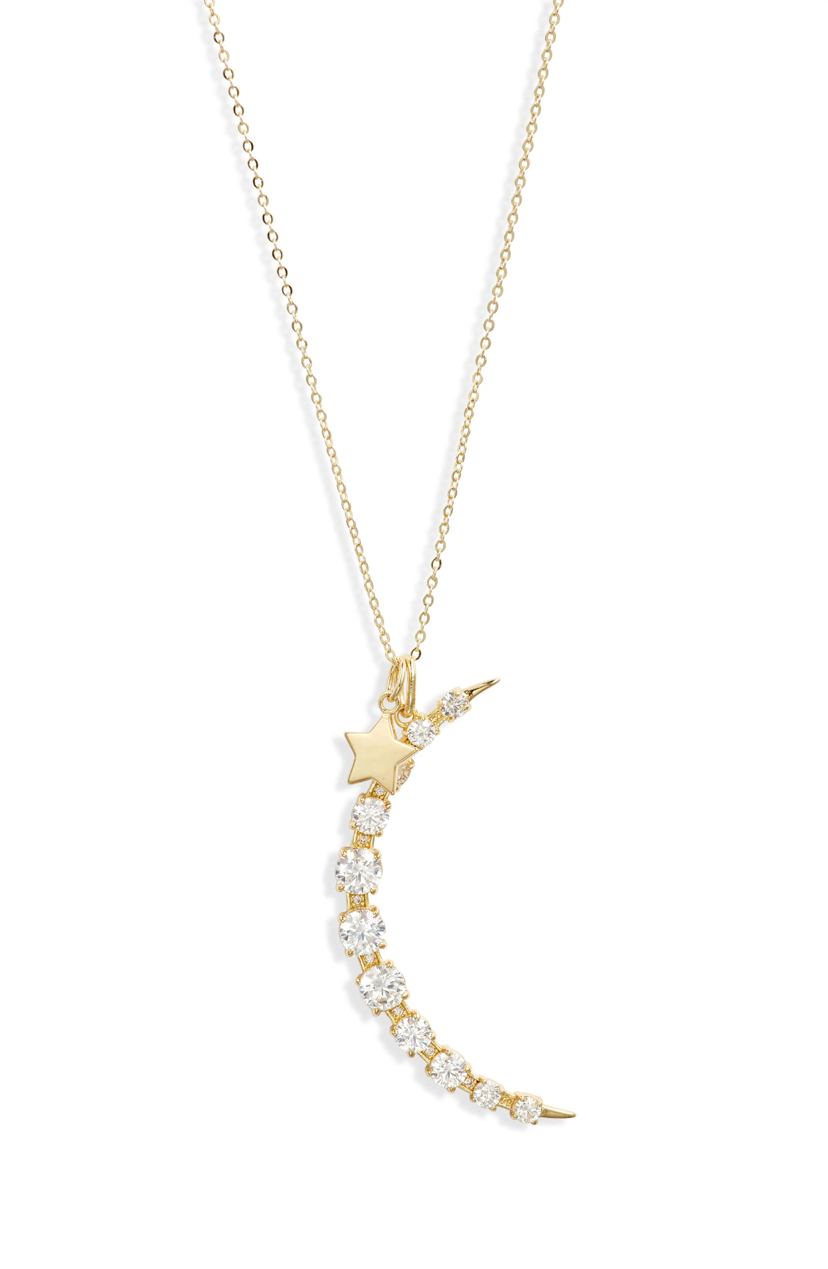 Melinda Maria What Dreams are Made Of Crescent Charm Necklace in Gold/white Diamondettes at Nordstrom | Nordstrom