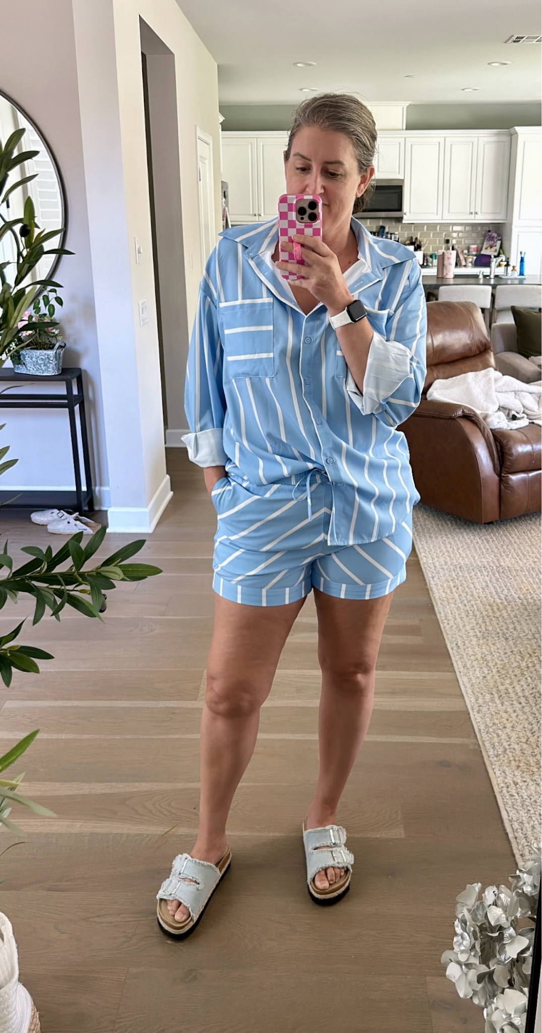 Tankaneo Womens Striped 2 Piece Outfits Button Down Shirts and Shorts Lounge Matching Sets - runs TTS wearing a medium 

#LTKOver40 #LTKStyleTip #LTKShoeCrush