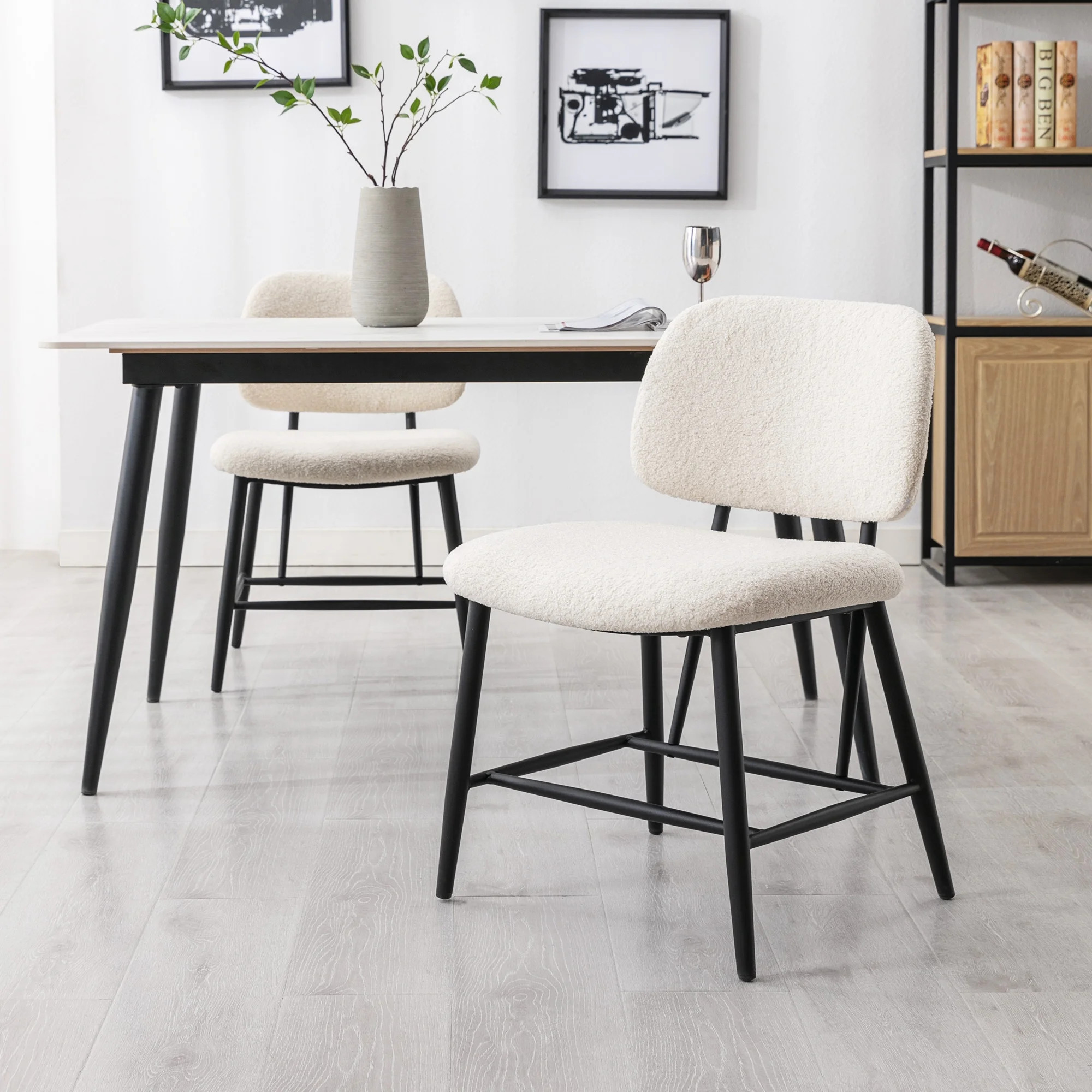 Zesthouse Boucle Fabric Dining Chairs Set of 2, Mid-Century Modern Kitchen Chairs with Black Meta... | Walmart (US)