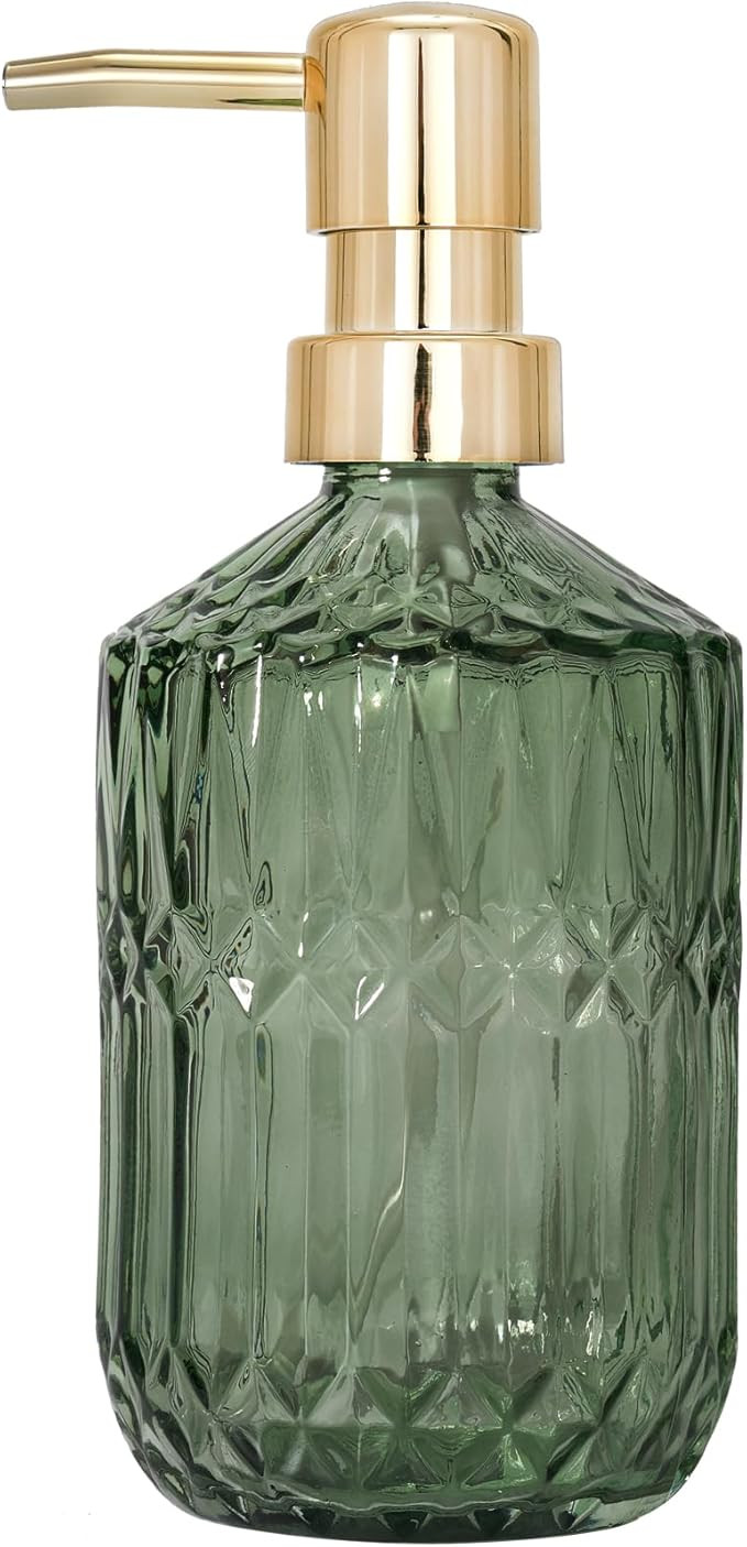 Glass Soap Dispenser Green Bottle Gold Plastic Pump Refillable Kitchen Sink Countertop Hand Dish ... | Amazon (US)