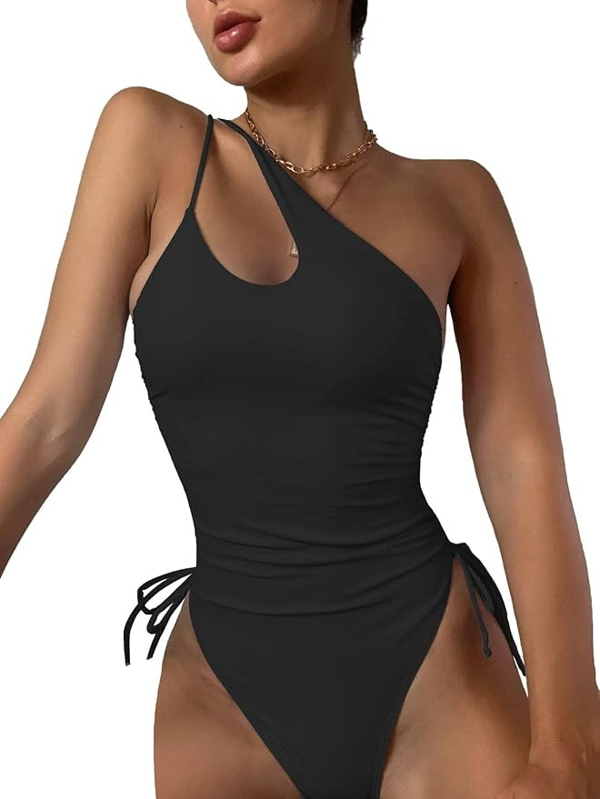 Eomenie Women's One Piece One Shoulder Swimsuit with Drawstring Tummy Control Bathing Suit Sexy H... | Amazon (US)
