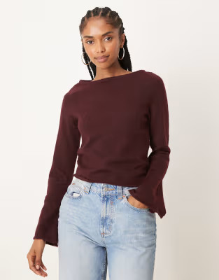 ASOS DESIGN knit relaxed slash neck top in plum | ASOS (Global)