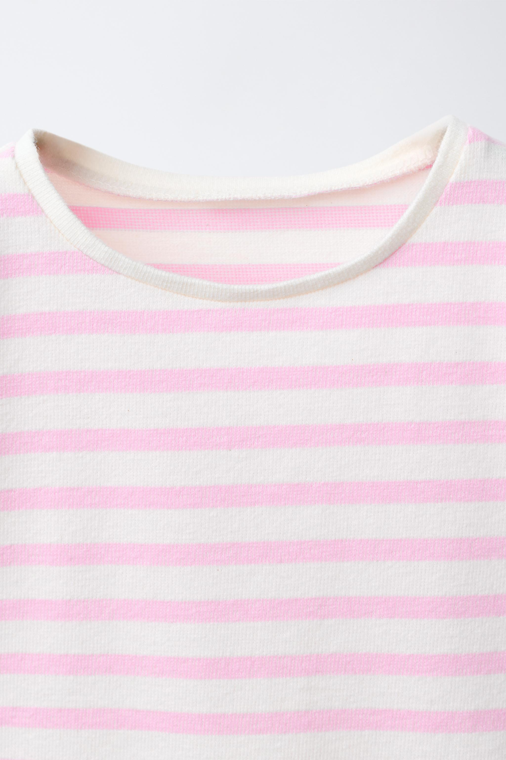 WOVEN STRIPE T-SHIRT WITH RUFFLE TRIM AND WAVY DETAIL | Zara UK