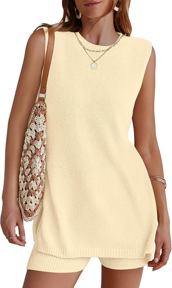 NENONA Women's Summer Sleeveless Sweater Lounge Sets Casual Loose Fit Tunic Tops and Shorts 2 Pie... | Amazon (US)