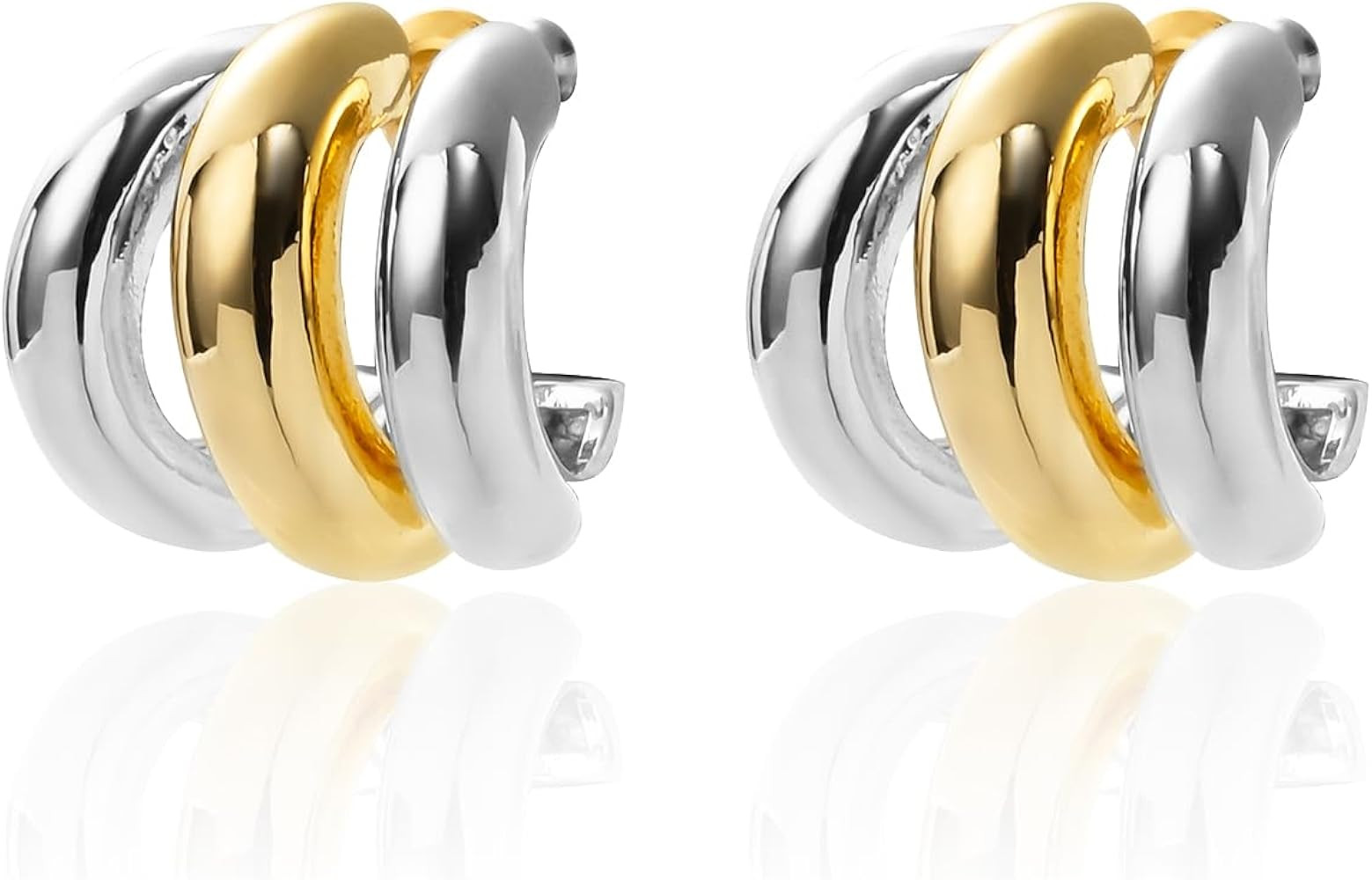 Silver and Gold Triple Hoops Earrings for Women Trendy Two Tone Hoop 18K Chunky Gold Earrings | Amazon (US)