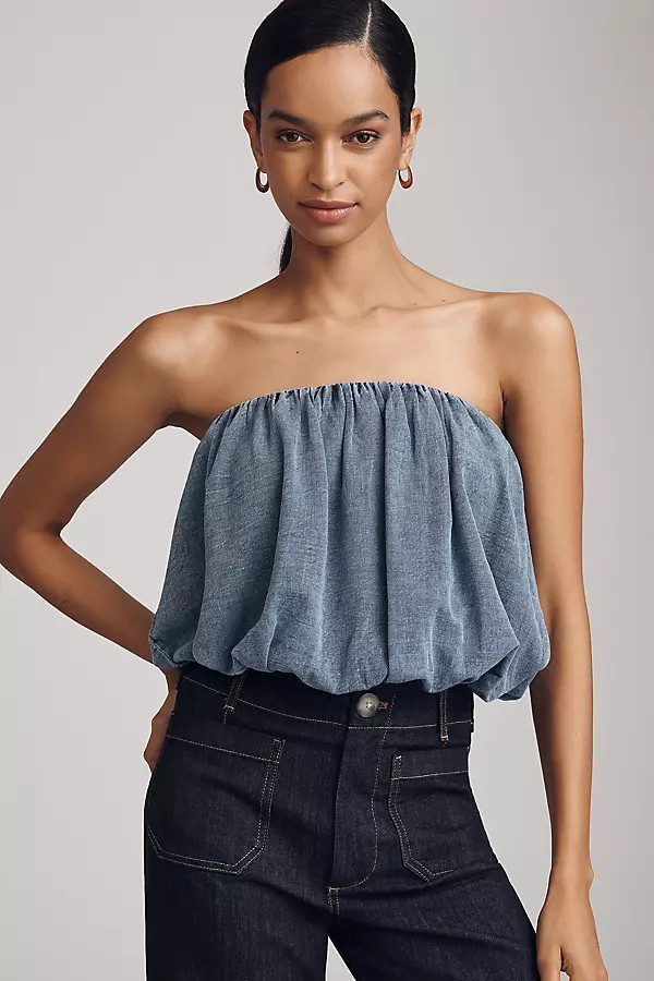 Pilcro Sleeveless Denim Bubble Top | Anthropologie (US)