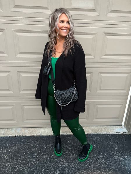 ✨SIZING•PRODUCT INFO✨
⏺ Black Oversized Cardigan •• M •• TTS 
⏺ Kelly Green Scoop Neck Tank •• linked similar from Amazon
⏺ Quilted Black Crossbody Bag •• Walmart 
⏺ Green Faux Leather Leggings •• linked similar from Amazon
⏺ Black and Green Lug Pull On Boots •• go up 1/2 to 1 full size 

📍Say hi on YouTube•Tiktok•Instagram ✨”Jen the Realfluencer | Decent at Style”

👋🏼 Thanks for stopping by, I’m excited we get to shop together!

🛍 🛒 HAPPY SHOPPING! 🤩

#walmart #walmartfinds #walmartfind #walmartfall #founditatwalmart #walmart style #walmartfashion #walmartoutfit #walmartlook  #green #olive #olivegreen #hunter #huntergreen #kelly #kellygreen #forest #forestgreen #greenoutfit #outfitwithgreen #greenstyle #greenoutfitinspo #greenlook #greenoutfitinspiration #leather #leggings #jeggings #leatherleggings #leatherjeggings #fauxleather #veganleather #fauxleatherleggings #veganleatherleggings #leatherleggingslook #leatherleggingsoutfit #leatherleggingstyle #leatherleggingsoutfitidea #leatherleggingsfashion #leatherleggings #style #inspo #leatherleggingsinspo #edgy #style #fashion #edgystyle #edgyfashion #edgylook #edgyoutfit #edgyoutfitinspo #edgyoutfitinspiration #edgystylelook  
#under10 #under20 #under30 #under40 #under50 #under60 #under75 #under100 #affordable #budget #inexpensive #budgetfashion #affordablefashion #budgetstyle #affordablestyle #curvy #midsize #size14 #size16 #size12 #curve #curves #withcurves #medium #large #extralarge #xl  


#LTKSeasonal #LTKcurves #LTKunder50