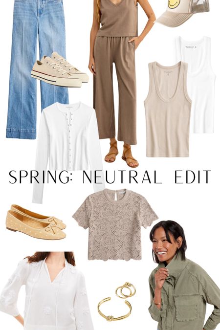 Spring Neutrals I’m loving. 
Most pieces run TTS but I’d size up in the tanks. 