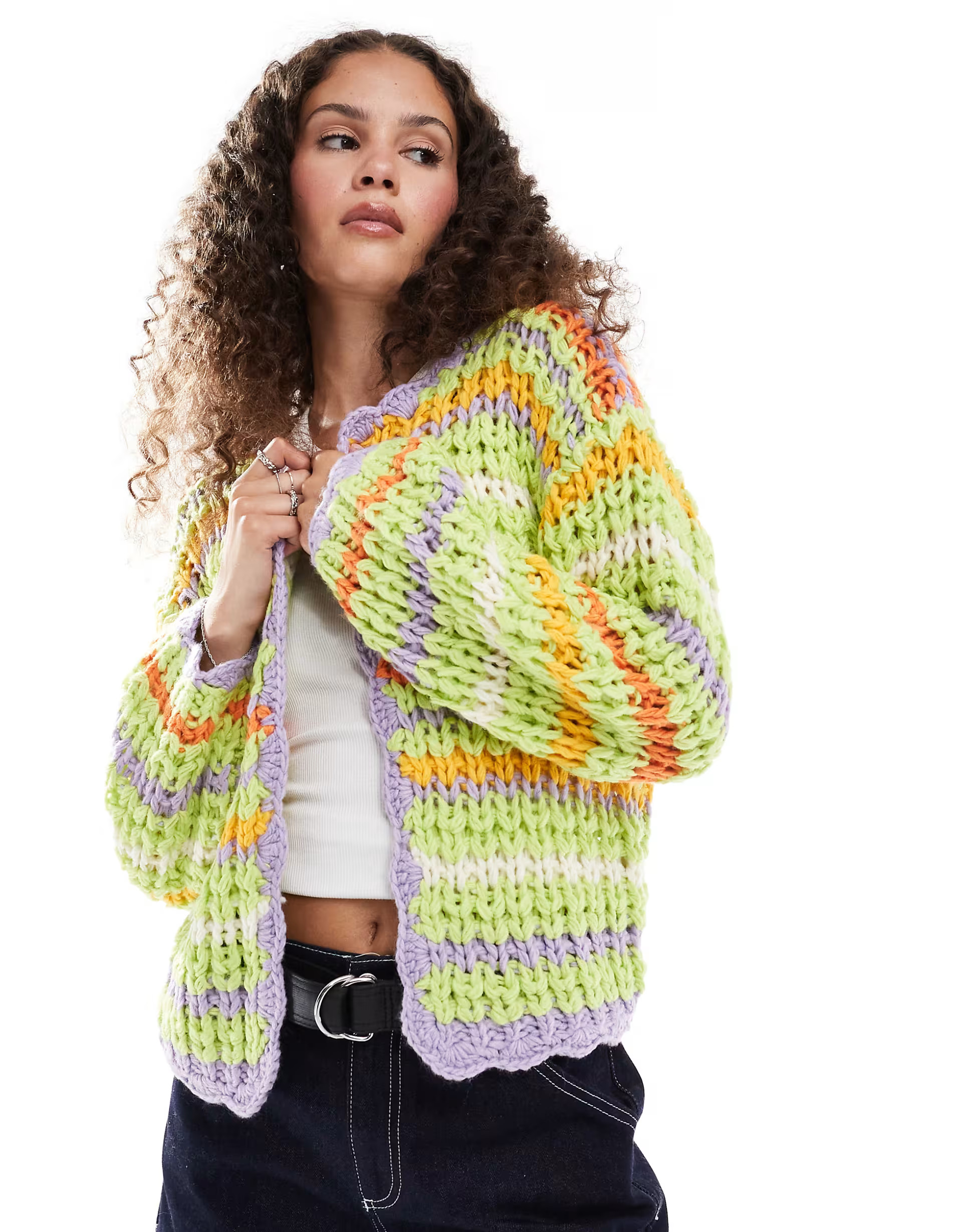 Bailey Rose open knit bright green stripe cardigan | ASOS (Global)