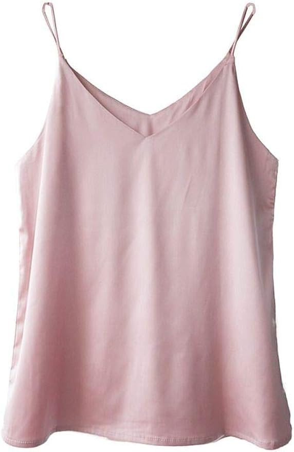 Wantschun Womens Silk Satin Camisole Cami Plain Strappy Vest Top T-Shirt Blouse Tank Shirt V-Neck... | Amazon (US)