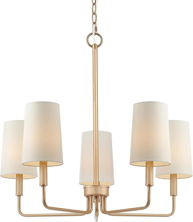 Chandelier, Muted Gold with White Fabric Shade, Farmhouse Linear Island Lighting Fixture for Kitc... | Amazon (US)