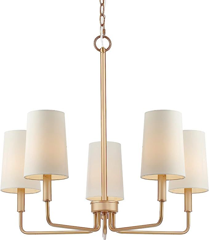 Chandelier, Muted Gold with White Fabric Shade, Farmhouse Linear Island Lighting Fixture for Kitc... | Amazon (US)