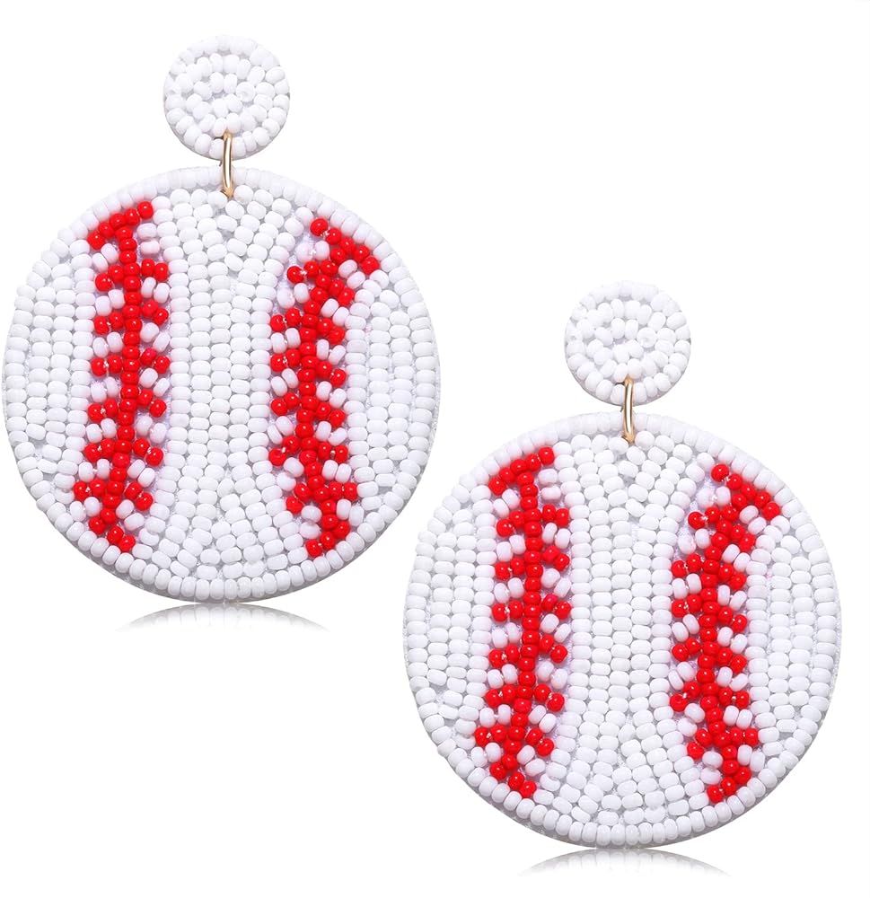 NVENF Beaded Baseball Earrings Sports Earrings for Women Handmade Bead Basketball Drop Dangle Ear... | Amazon (US)