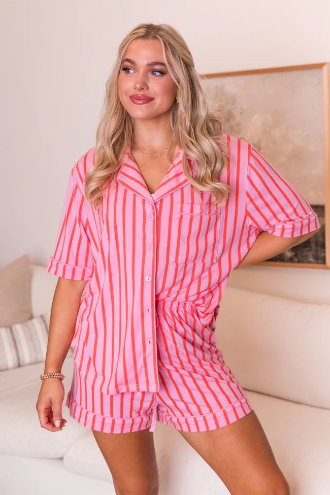 Good To Get Away In Pinstripe Parade Stripe Bamboo Pajama Top | Pink Lily