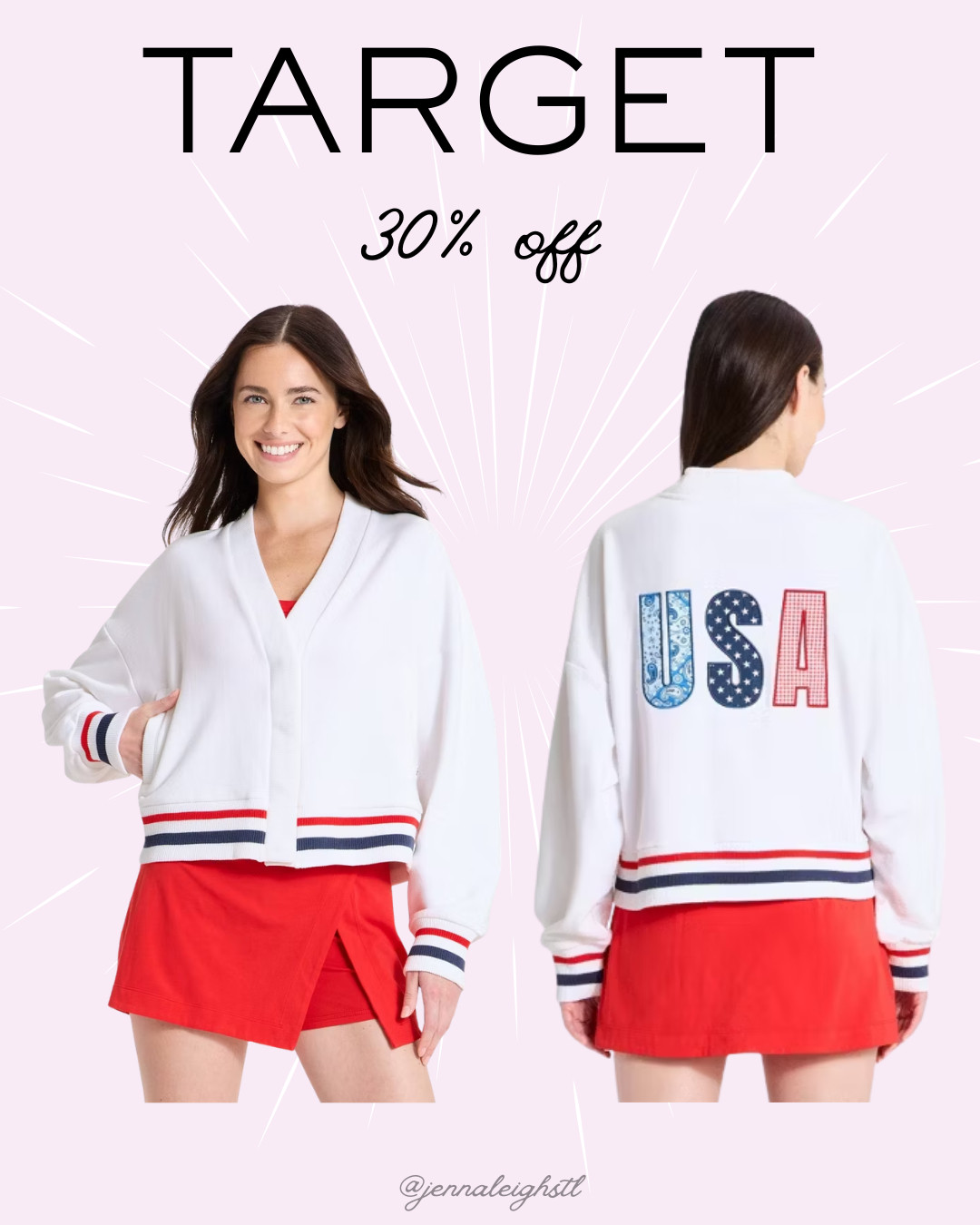 Target deal alert. This JoyLab Americana cardigan is 30% off right now and it is such a cute layering piece for summer. Perfect for cool evenings, holiday weekends, and adding a little patriotic touch to your outfit. 

 #LTKSeasonal #LTKSaleAlert #LTKMidsize
