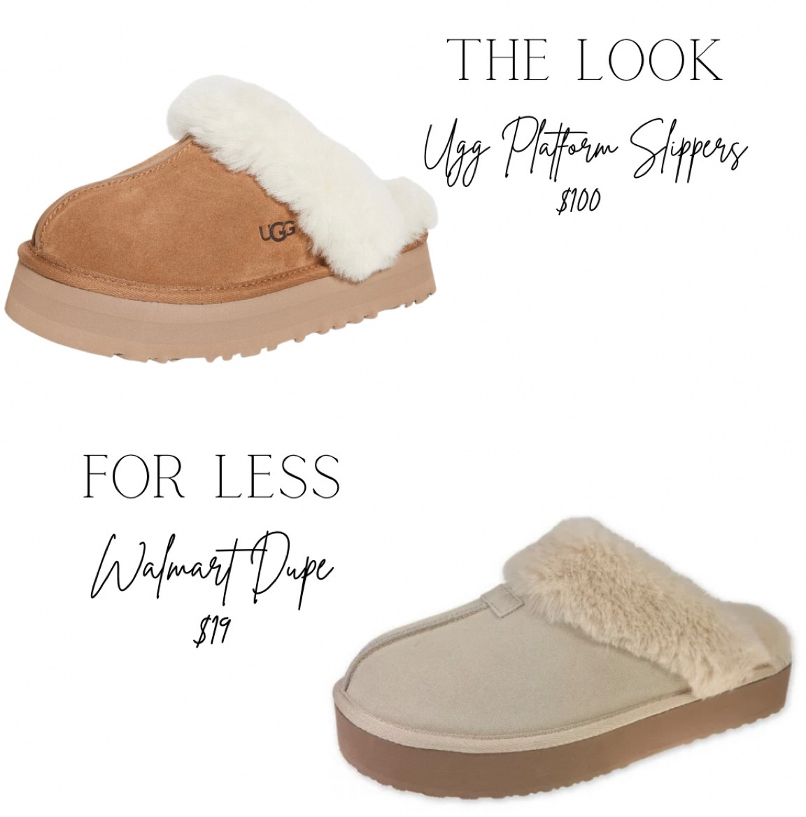 LOOKS FOR LESS! Ugg Platform Slippers dupe at Walmart for $19!
Walmart finds / dupe / Ugg slippers

#LTKunder50 #LTKshoecrush #LTKstyletip