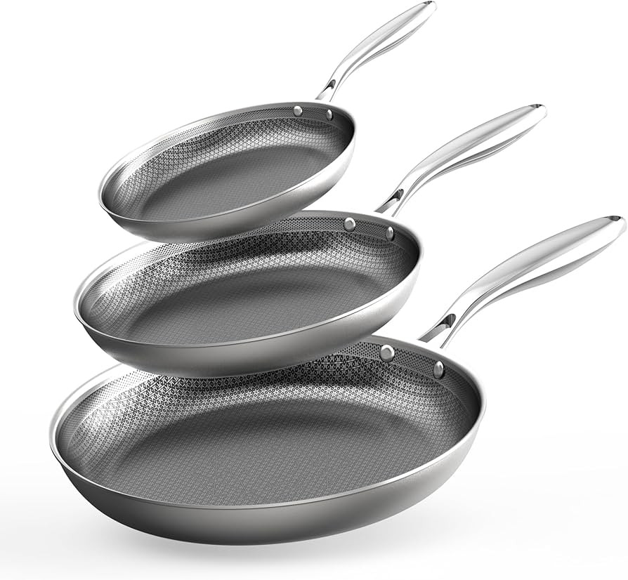 COOKER KING Stainless Steel Pans Set of 3 (8+10+12 Inch), Nonstick Frying Pans, Induction Pan Set... | Amazon (US)