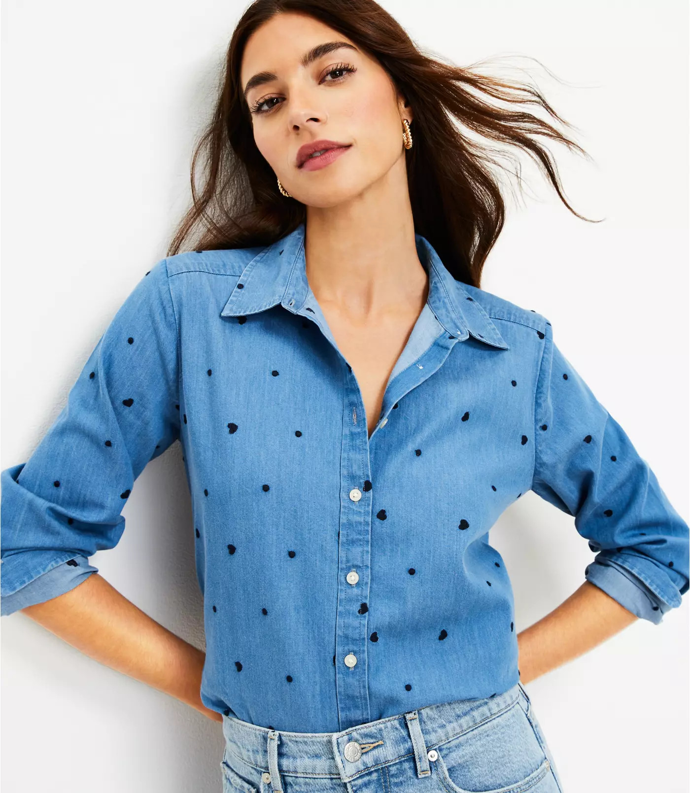 Heart Chambray Everyday Shirt | LOFT