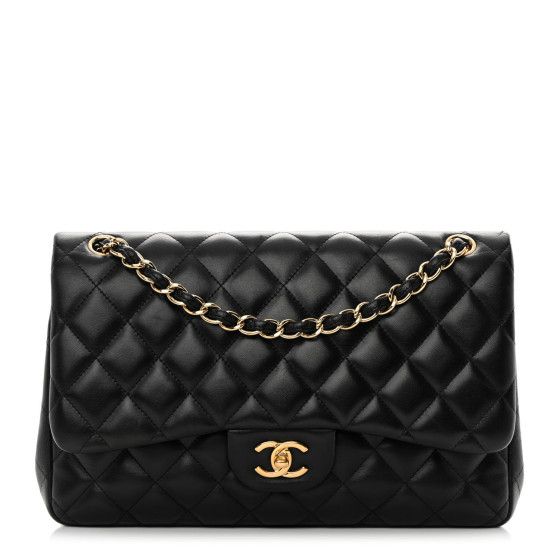 Lambskin Quilted Jumbo Double Flap Black | FASHIONPHILE (US)