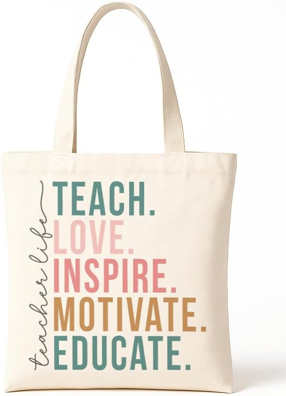 Teacher Canvas Tote Bag, Appreciation Gifts Reusable Grocery Bag for Teacher Friends Gym College,... | Amazon (US)