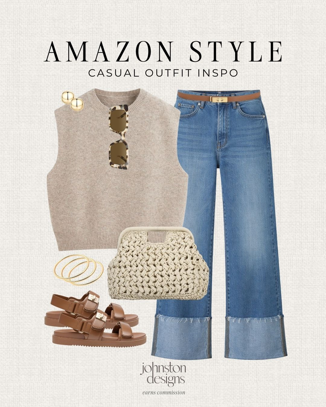 Easy neutral outfit you’ll wear on repeat. 🤍 Elevated basics styled for everyday.

Amazon outfit, casual outfit inspo, neutral outfit, everyday style, capsule wardrobe, spring outfit, summer outfit, denim outfit, wide leg jeans, knit tank, sweater vest outfit, woven bag, brown sandals, minimalist style, classic outfit, effortless style, amazon fashion finds, affordable outfit, womens fashion, outfit idea. 

 #LTKootd