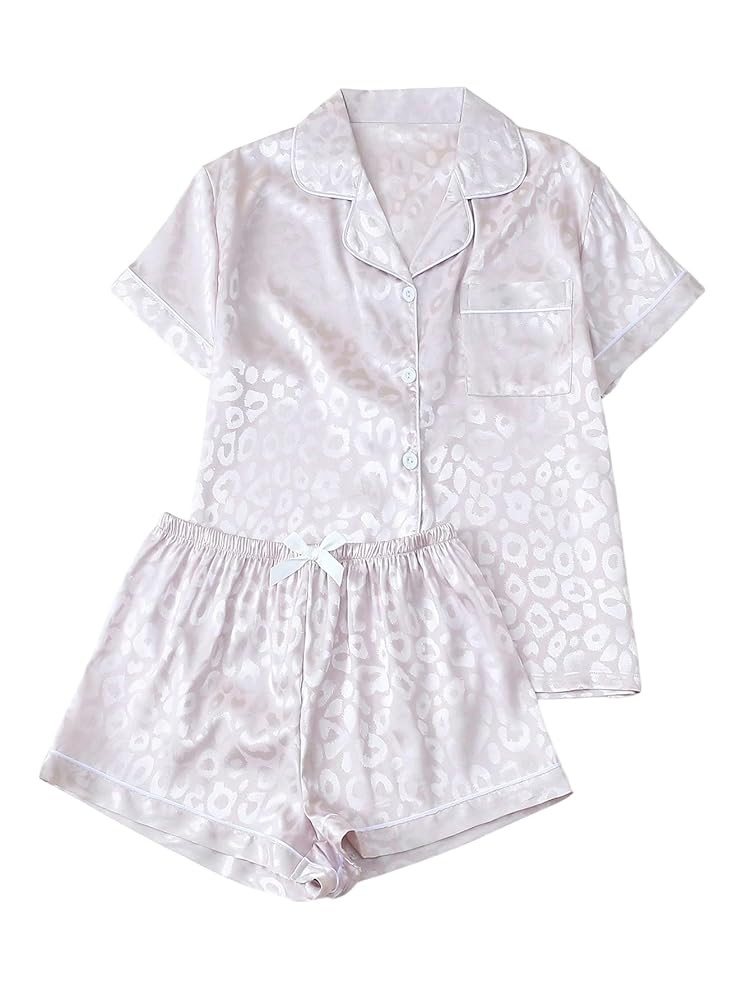 SOLY HUX Women's Satin Pajamas Matching Shirt and Shorts Pjs Set Leopard Sleepwear 2 Piece | Amazon (US)