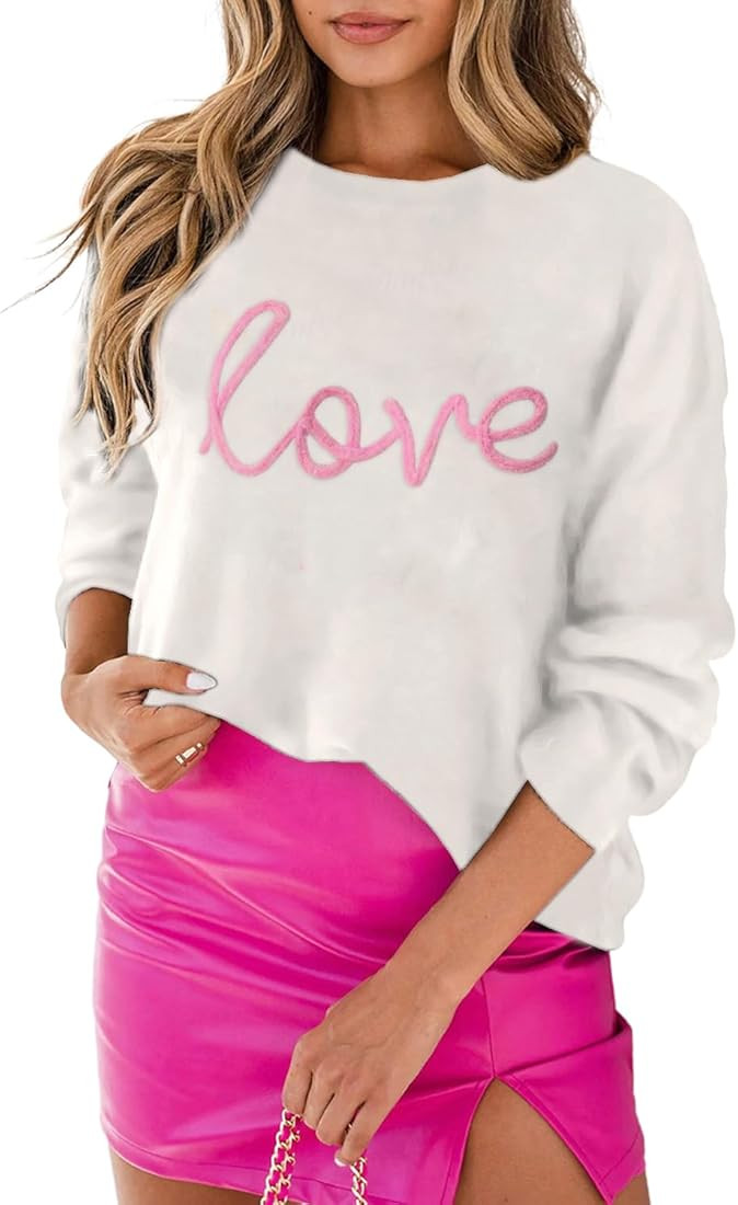 LEMAFER Women 2024 Merry Christmas Round Neck Sequin Letters Sweater Casual Solid Slogan Long Sle... | Amazon (US)