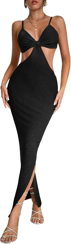 SheIn Women's Cut Out Split Bodycon Maxi Dress Slit Backless Sleeveless V Neck Long Dresses | Amazon (US)