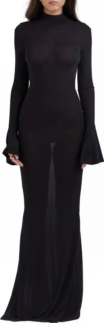 Sancha Open Back Long Sleeve Semisheer Body-Con Maxi Dress | Nordstrom
