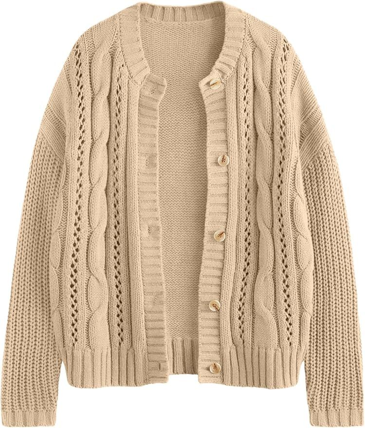 LILLUSORY Women's Cardigan Sweaters Cable Knit Crochet Fall Jackets Button Up 2024 Trendy Outfits | Amazon (US)