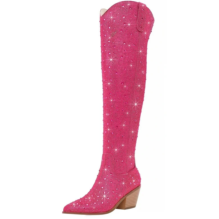 RONILURN Women Rhinestone Over the Knee Cowboy Boots Sparkly Bling Cowgirl Boots Western Thigh Hi... | Walmart (US)