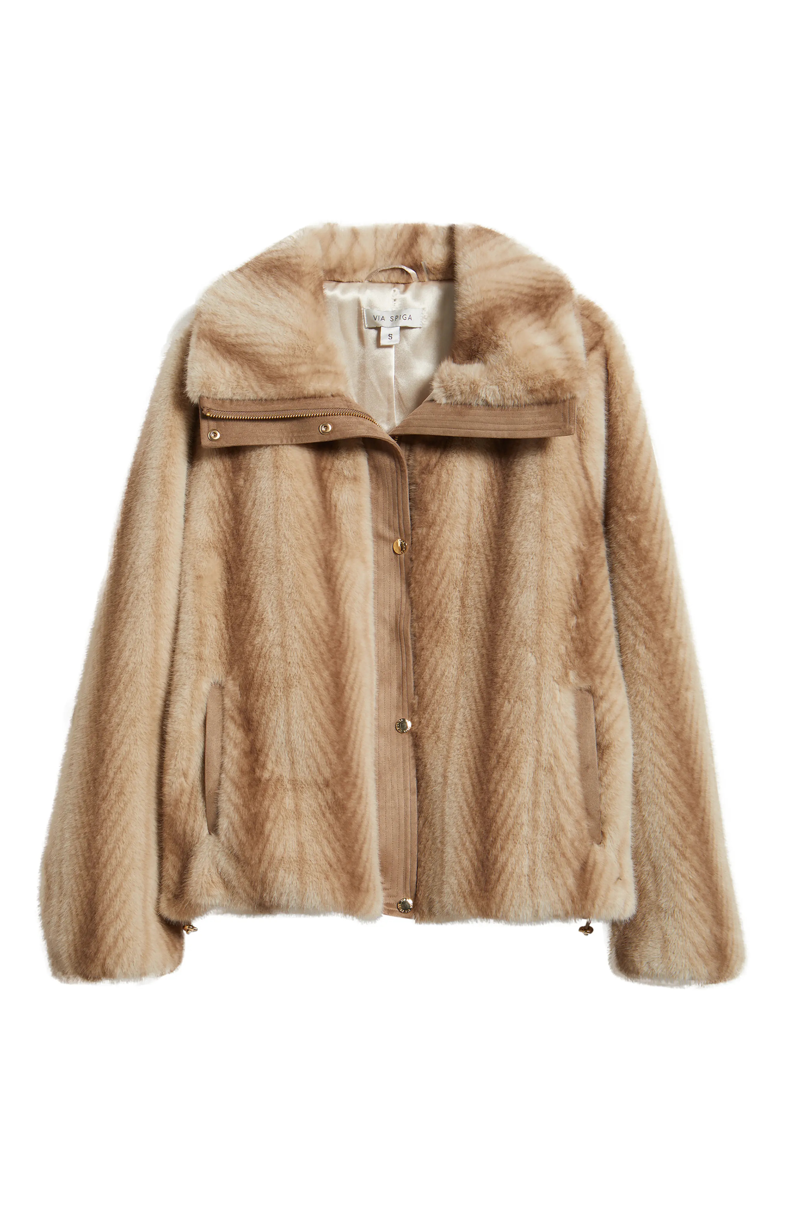 Via Spiga Faux Fur Bomber in Beige at Nordstrom, Size Small | Nordstrom