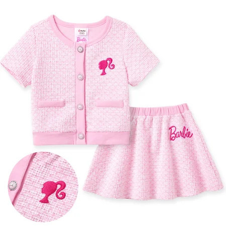 Barbie Toddler Girls Dresses Set Graphic Plaid Tweed Short Sleeves Button Front Shirts with Skirts 2 Pieces Outfit Set Sizes 3-10 | Walmart (US)