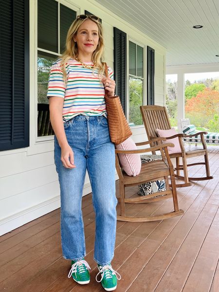 Spring outfit - stripe kule tee, j.crew chunky gold necklace, Krewe sunglasses, Shopbop reformation denim (a favorite!) adidas sneakers, bombas socks, madewell tote 

More everyday casual outfits for spring and summer on CLAIRELATELY.com

#LTKItBag #LTKFindsUnder100 #LTKStyleTip