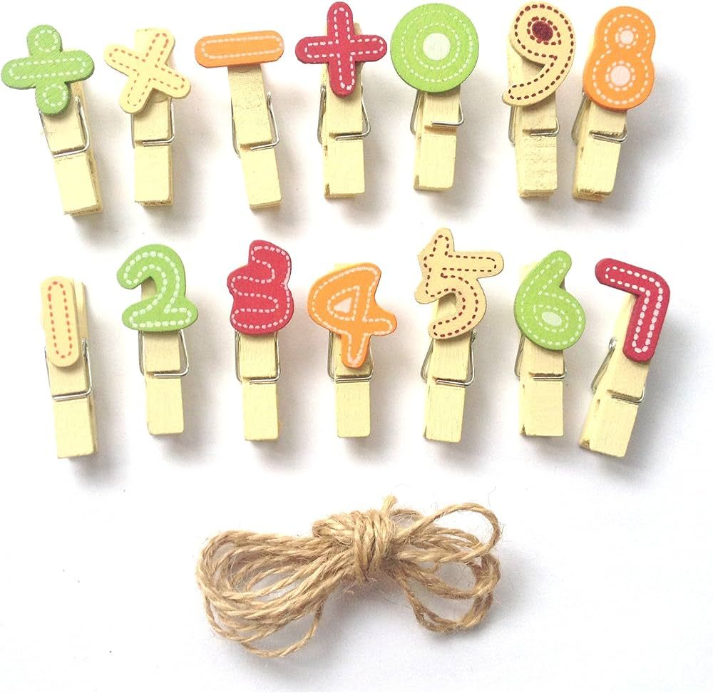 LWR CRAFTS Wooden Mini Clothespins Numbers 28 Pieces and Jute Cord 8ft | Amazon (US)