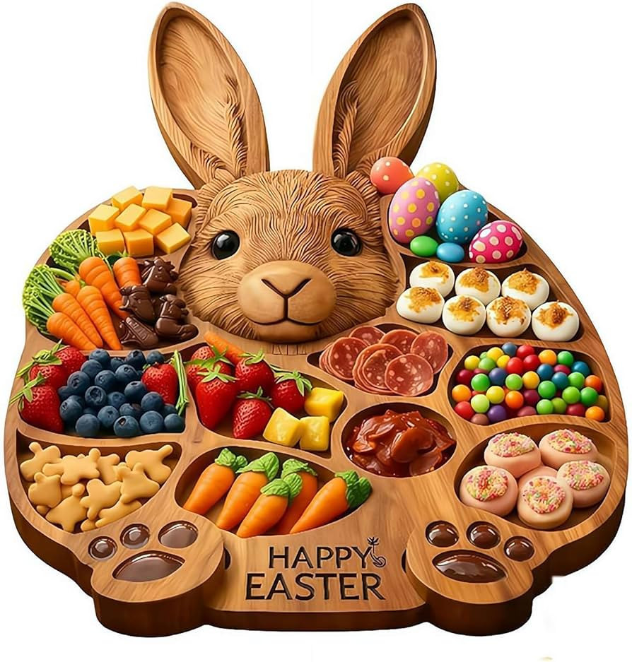 Easter Bunny Charcuterie Board, Easter Wooden Bunny Serving Tray, Wood Cutting Board, Rabbit Shap... | Amazon (US)