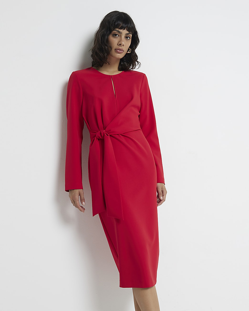 Red Tie Front Midi Dress | River Island UK & IE