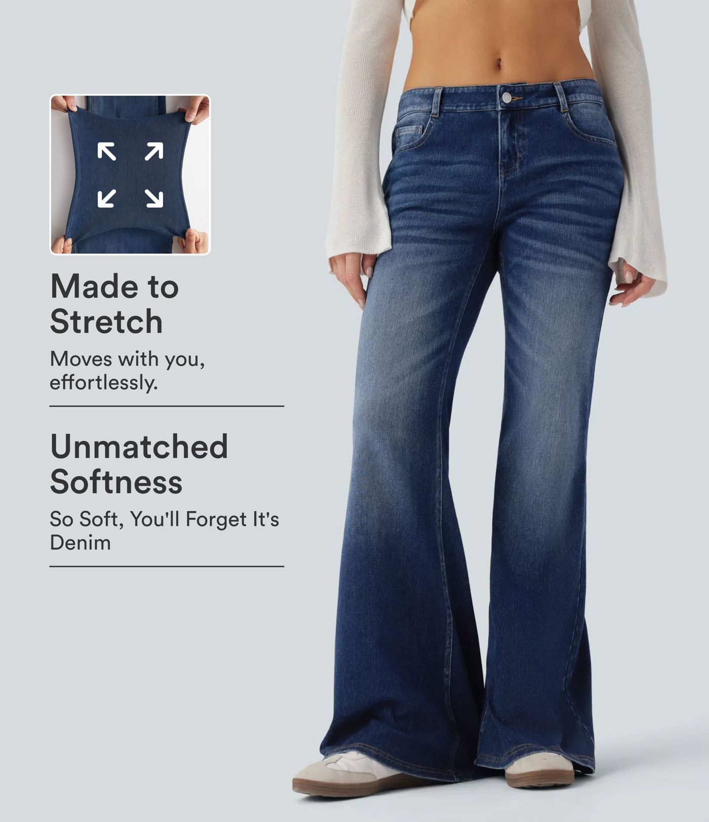 Halara Flex\u2122 Low Rise Flare Washed Casual Jeans with Pockets | HALARA