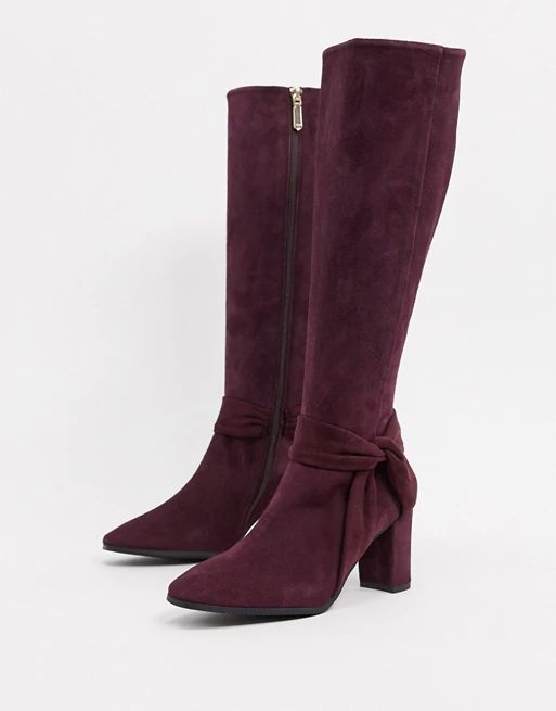 Karen Millen florence suede high knee boots in burgundy | ASOS (Global)