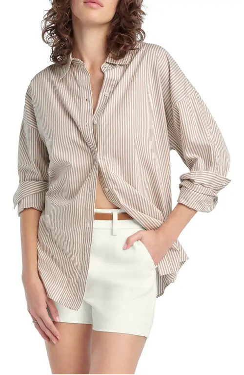Favorite Daughter Ex Boyfriend Oversize Button-Up Shirt in Soft Taupe Stripe at Nordstrom, Size Large | Nordstrom