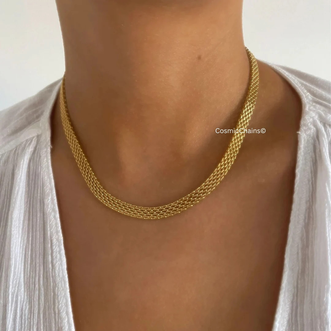 Thick Gold Choker Waterproof Necklace Woven Collar Necklace 18k Gold Chain Necklace stacking Neck... | Etsy ROW