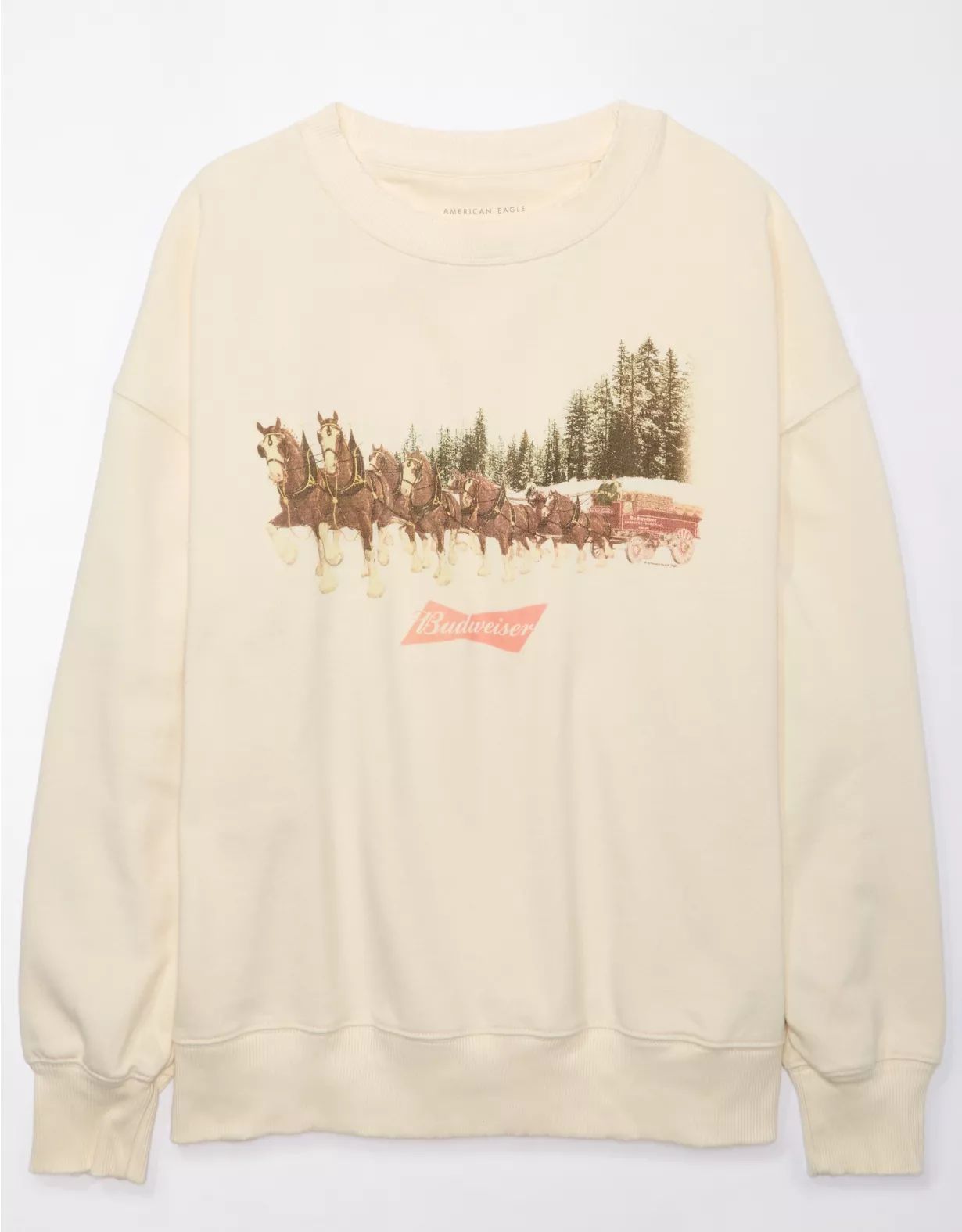 AE Oversized Holiday Budweiser Graphic Sweatshirt | American Eagle Outfitters (US & CA)