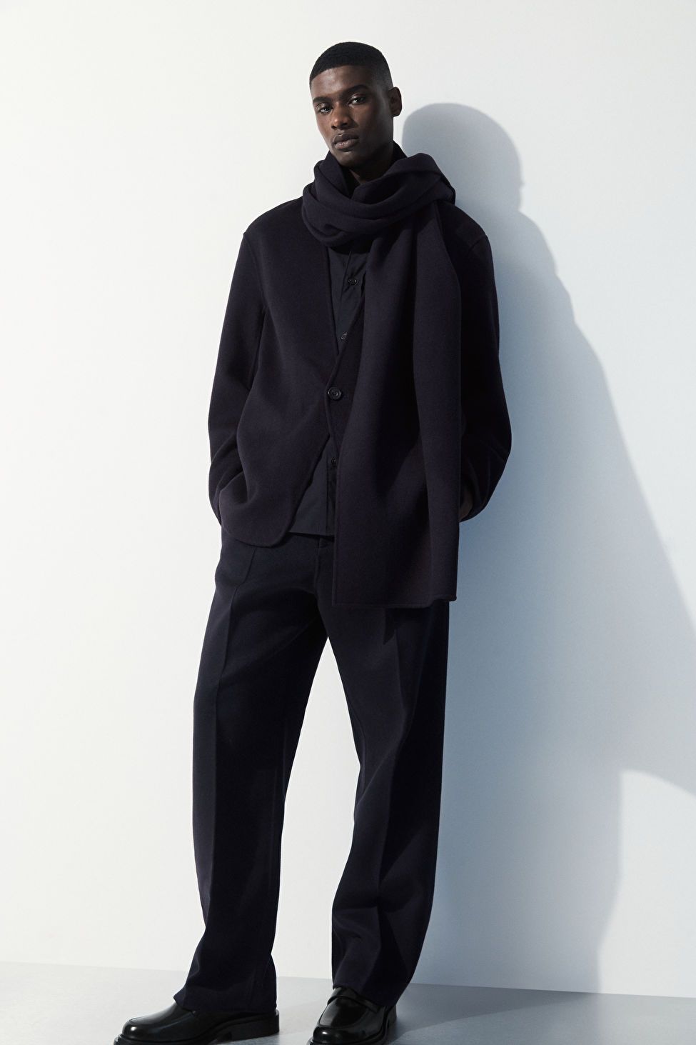 THE COLLARLESS WOOL SCARF JACKET - NAVY - Coats and Jackets - COS | COS (US)