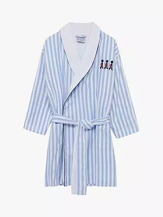 Trotters Original Pyjama Company Kids' Felix Cotton Bathrobe, Blue Stripe/Soldier | John Lewis (UK)