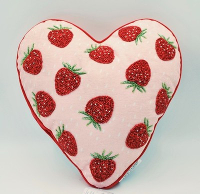 CUPCAKES AND CASHMERE VALENTINE BEADED EMBROIDERED STRAWBERRY HEART PILLOW | eBay US